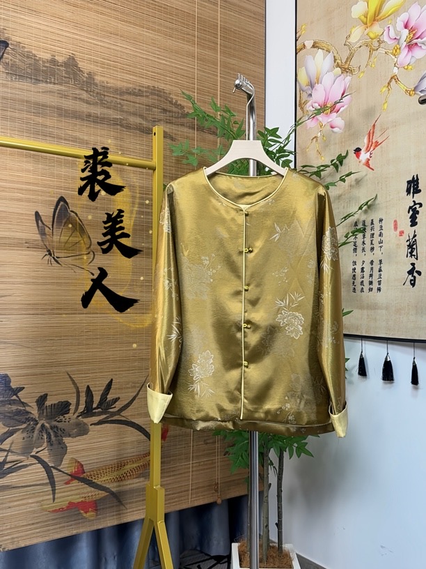 (118哥)新中式国风宽松显瘦圆领金贵牡丹提花开衫网红明星款外套