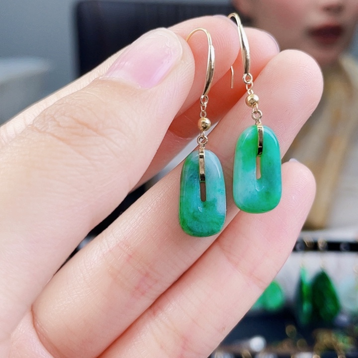 翡翠耳饰18K金镶嵌饰品