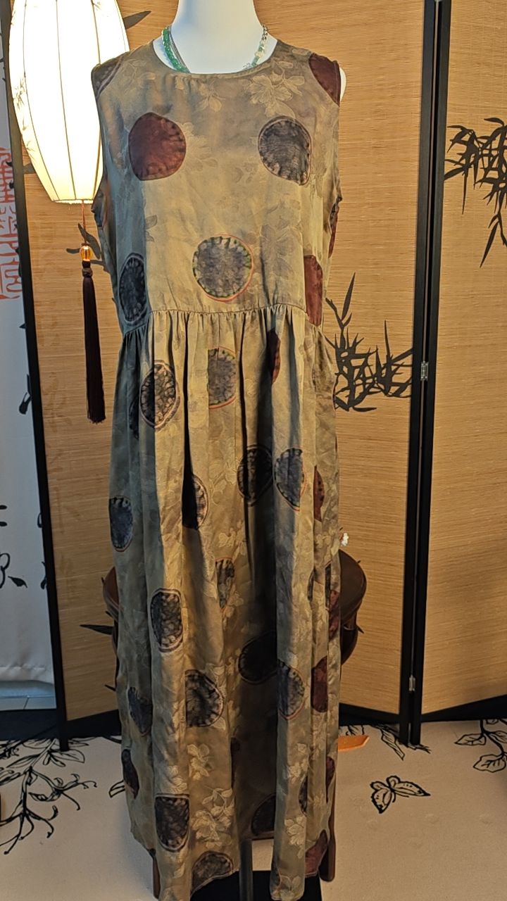 新中式香云纱波点娃娃裙（裙长130.胸围104）