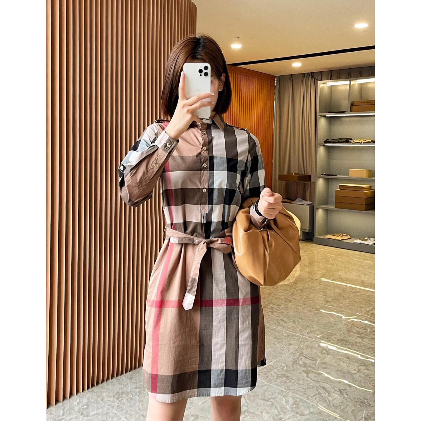99新 BURBERRY/博柏利 格纹衬衫裙连衣裙 36码 Y00106