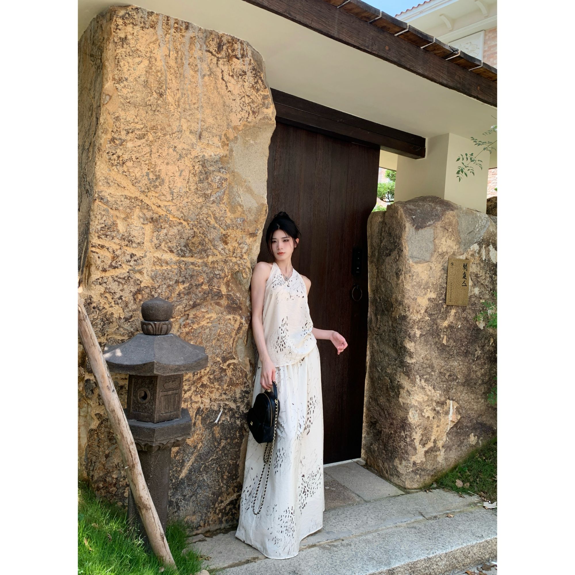 慵懒风纯欲风长裙印花温雅感时尚套装