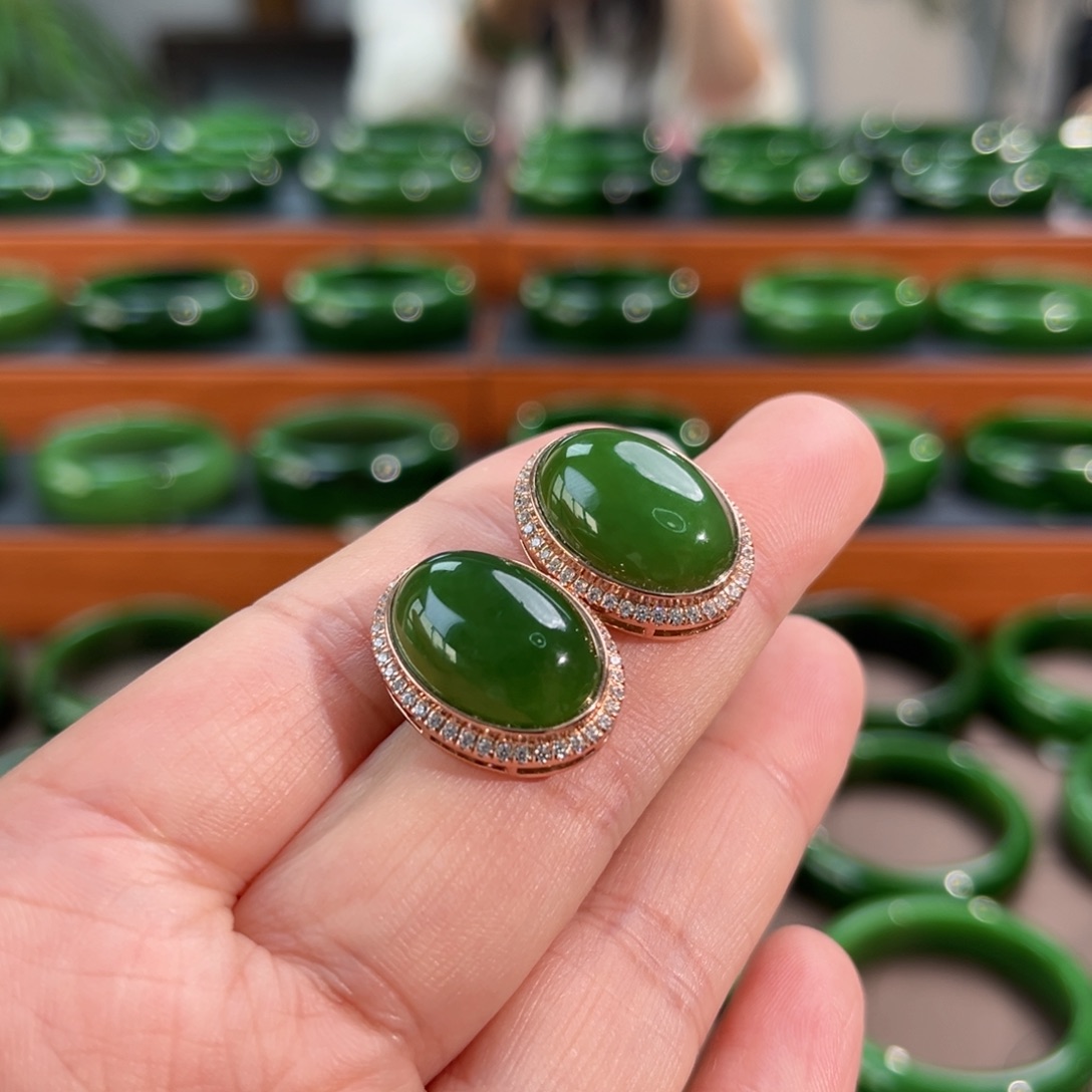 银S925镶嵌和田玉耳饰