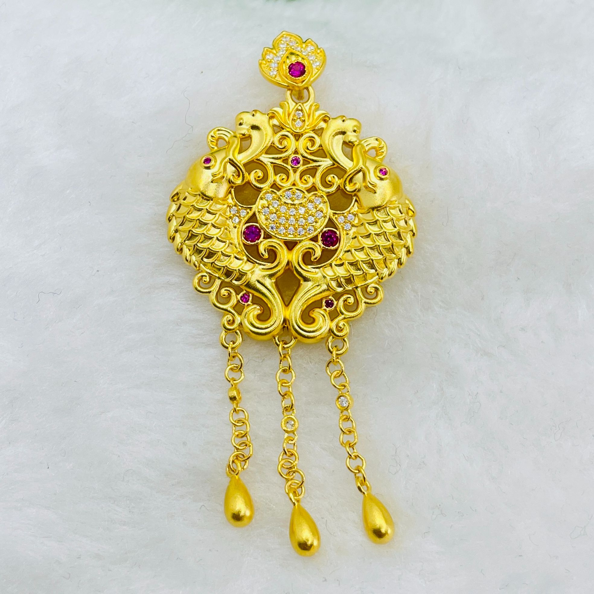 足金5D工艺 镶嵌鲤鱼吊坠 附加费488