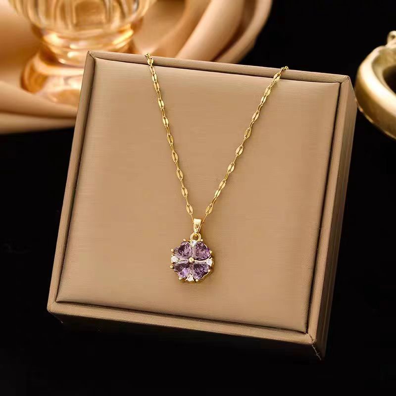 铜合金合成锆石项链 铜合金合成立方氧化锆紫色项链锁骨链7001
