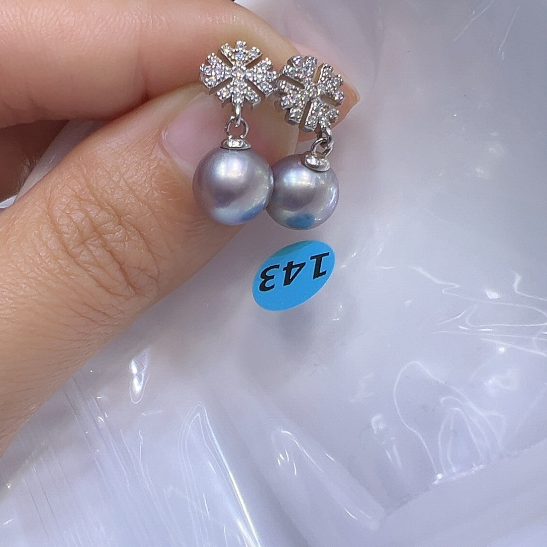 耳饰银S925镶嵌淡水珍珠
