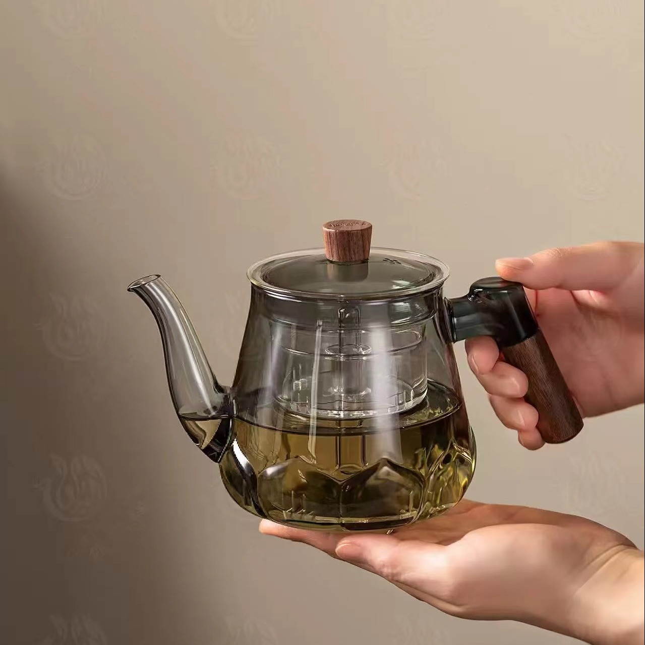  鑫凤祥700ml容量新中式茶壶高硼硅玻璃侧把防烫蒸煮一体新式茶壶