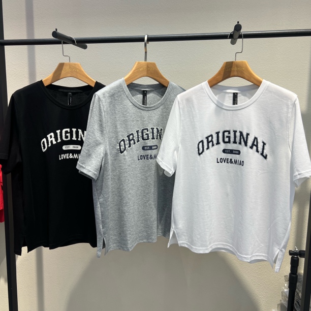 水淼26春季新款短款字母印花T恤休闲百搭上衣-2597