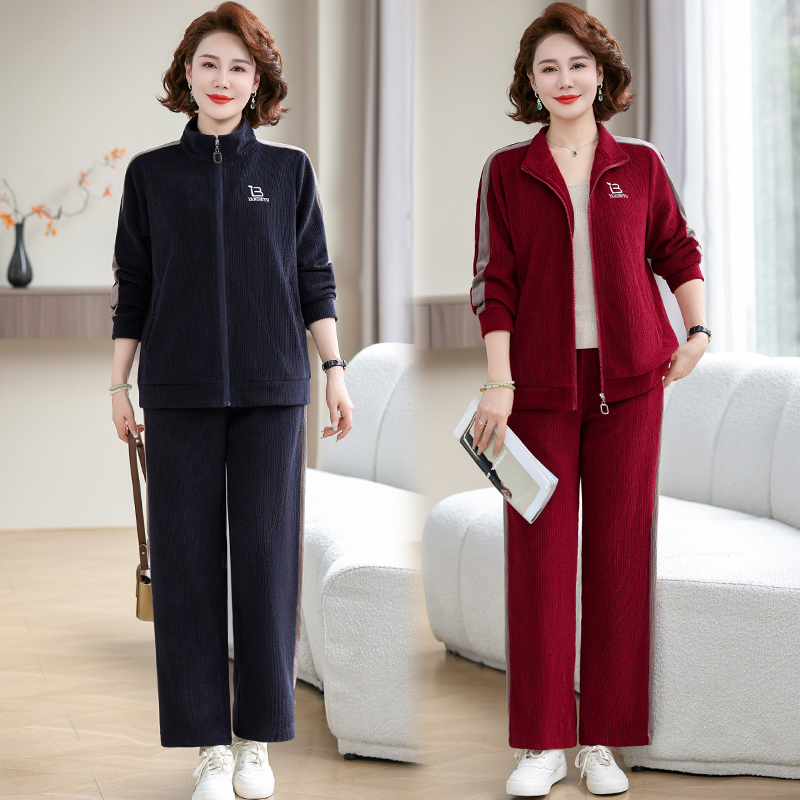 时尚妈妈装立领套装2025春秋季新款舒适显瘦遮肉中老年女装休闲装