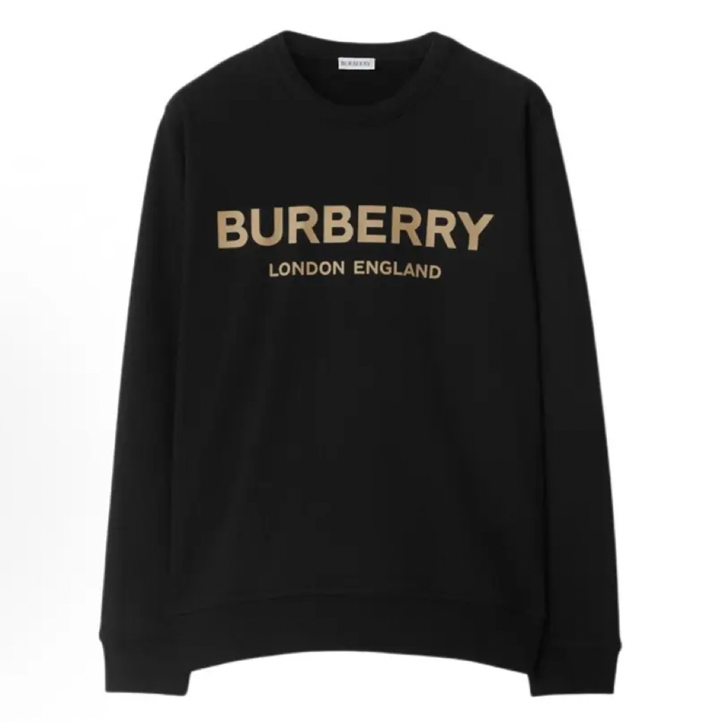 未使用 BURBERRY/博柏利 男士黑色棉质长袖字母印标圆领套头卫衣