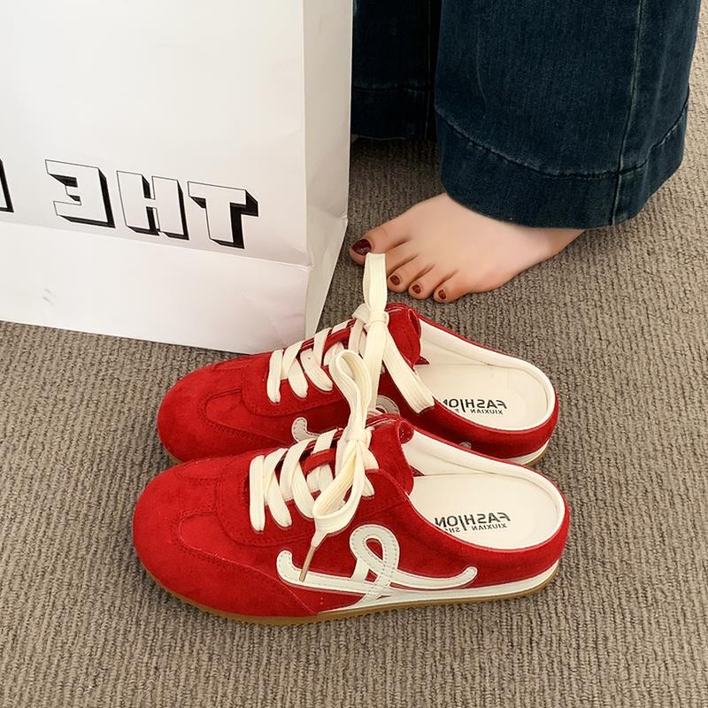 三福包头半拖鞋女夏外穿2025新款超火无后跟德训鞋懒人一脚蹬凉拖