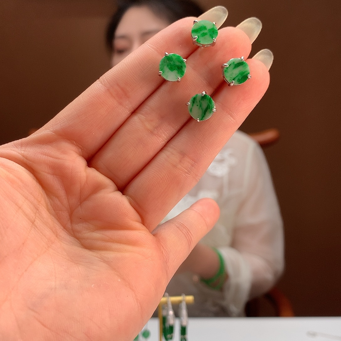 翡翠银S925镶嵌耳饰耳饰多样性发1
