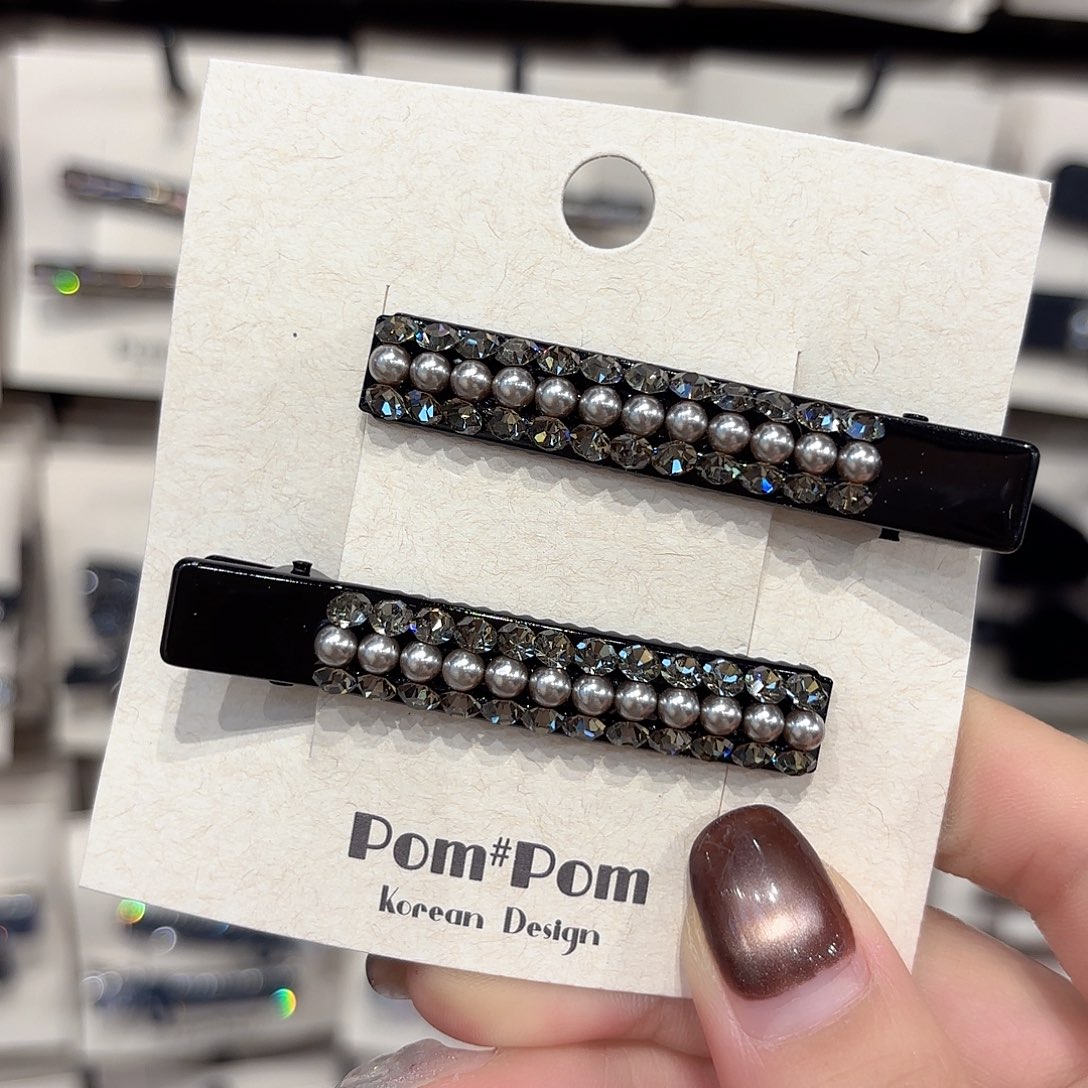 皮质铁合金珍珠压夹一对