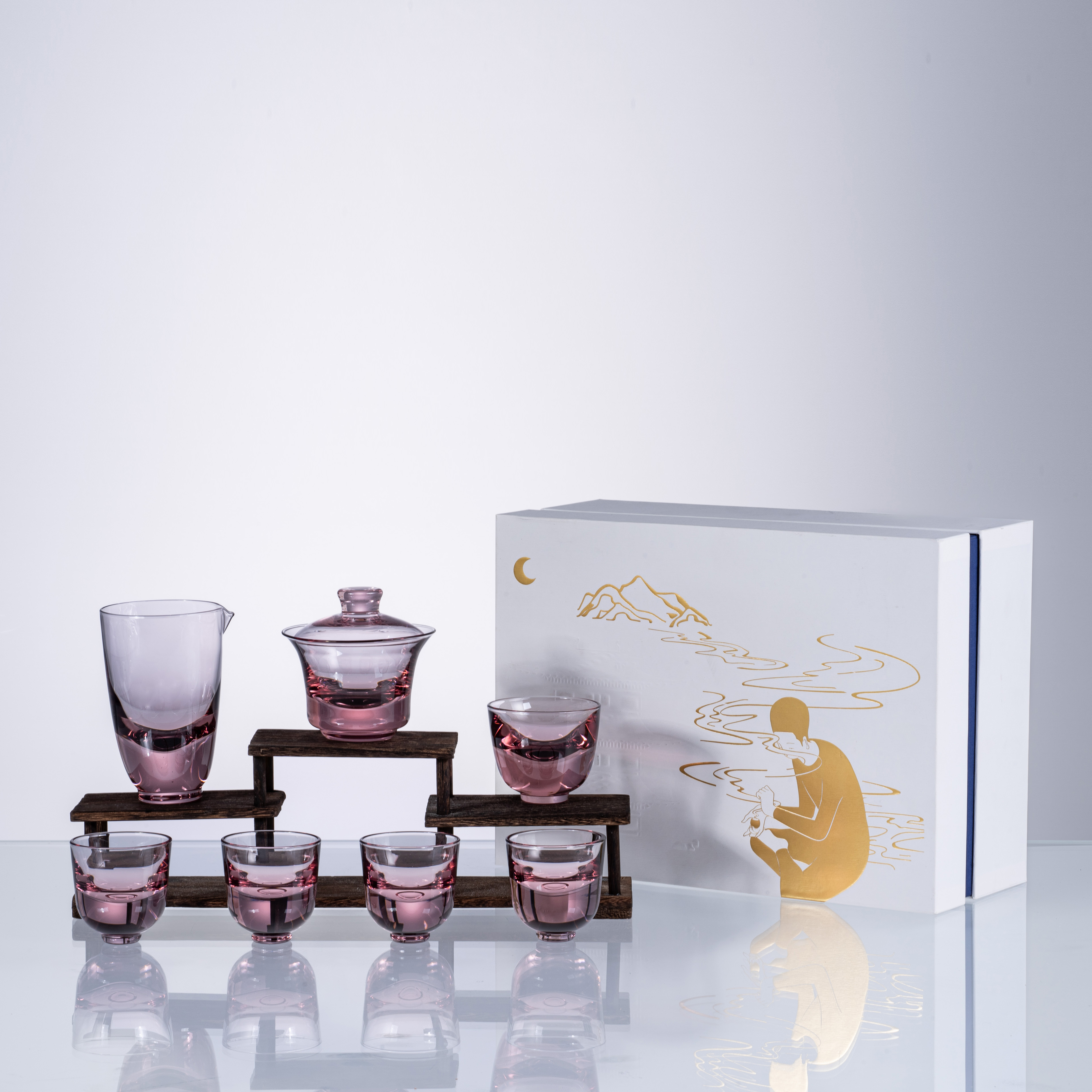 彩和艺术馆【水晶茶杯1216003】新中式轻奢纯手工水晶功夫茶杯套组