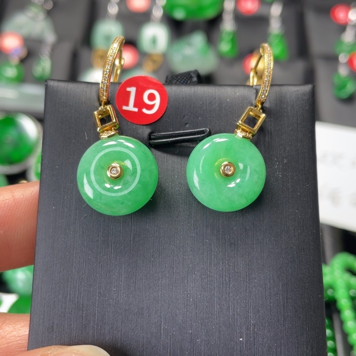 翡翠耳饰18K金镶嵌阿*甜甜圈