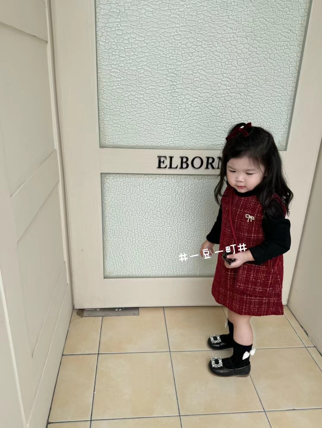 一豆一町女童2024冬款红色年货加绒背心连衣裙带包包过年战袍