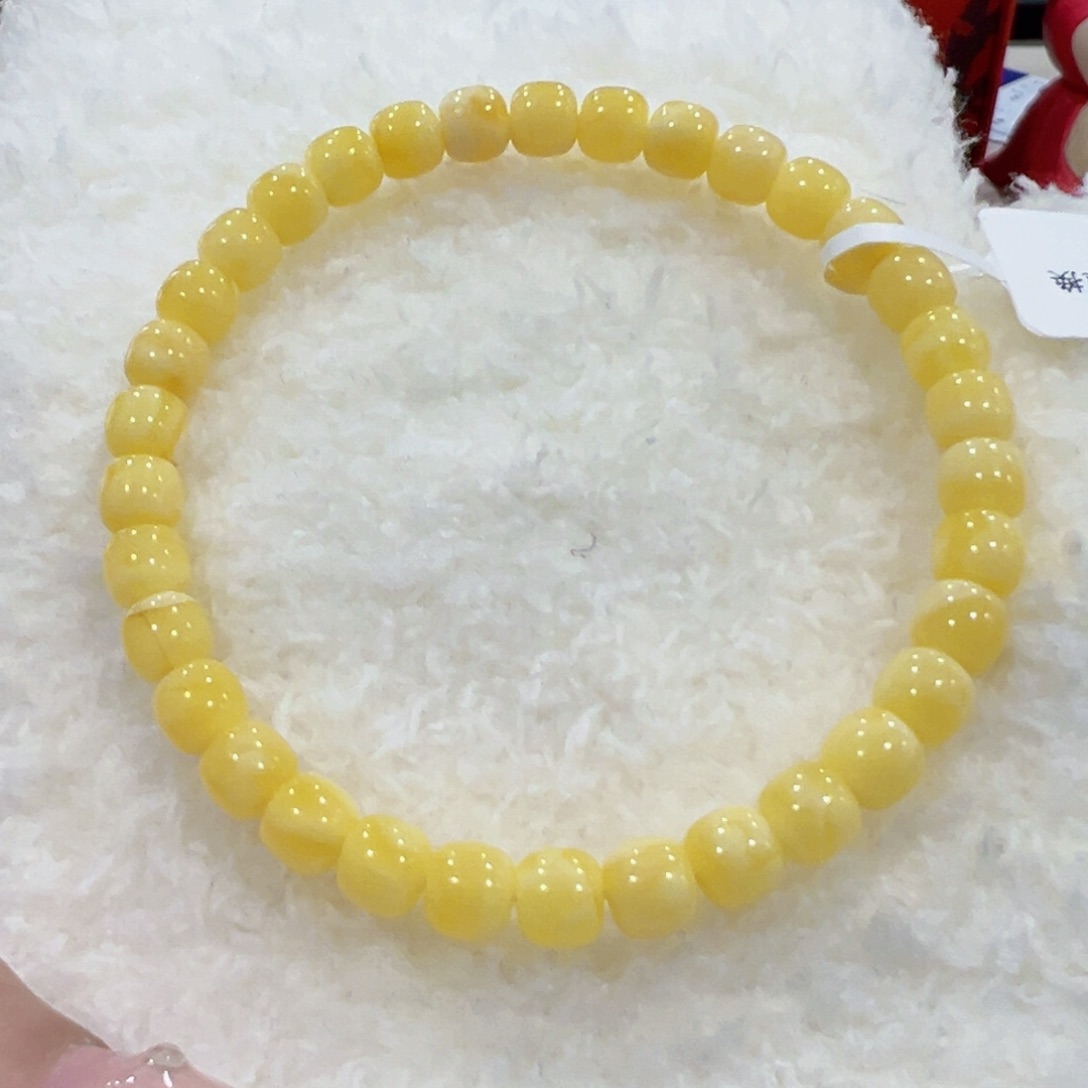 蜜蜡手链未镶嵌阿***女6m奶黄微瑕