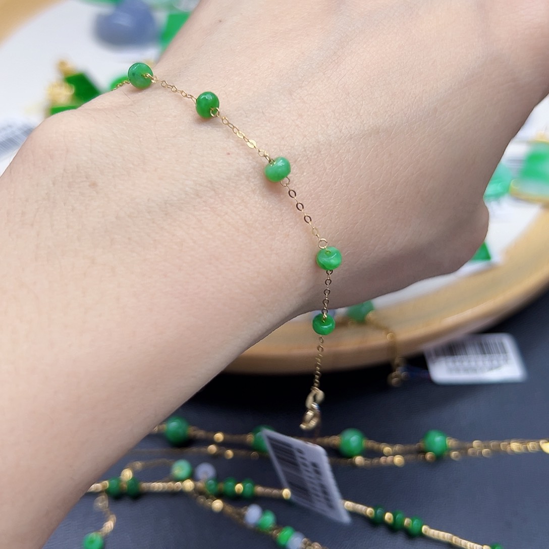 翡翠手链18K金镶嵌天然缅料A货一件