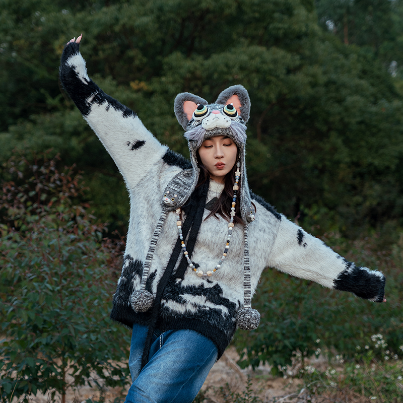 芽小七原创小众设计迪迪毛线帽滑雪冬天撞色防寒保暖亲子针织