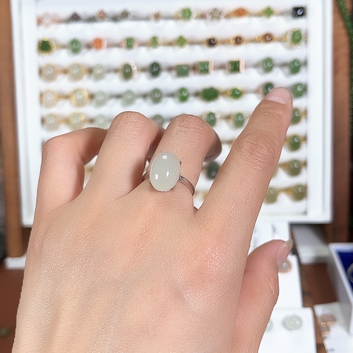 和田玉戒指银S925镶嵌