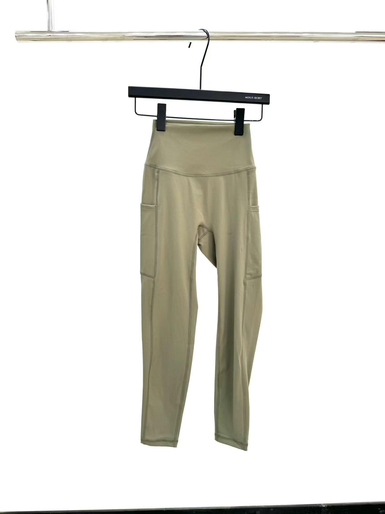 no退no换  女士高腰裸感高弹九分瑜伽长裤运动提臀K1018 绿灰色