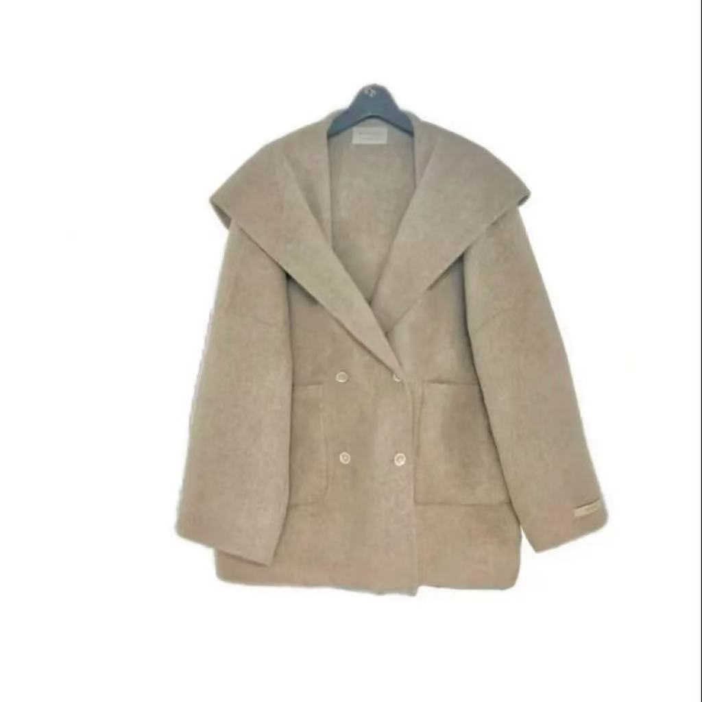 【大连冉然】2025时尚气质休闲轻奢百搭冬季设计师连帽双面羊毛大衣