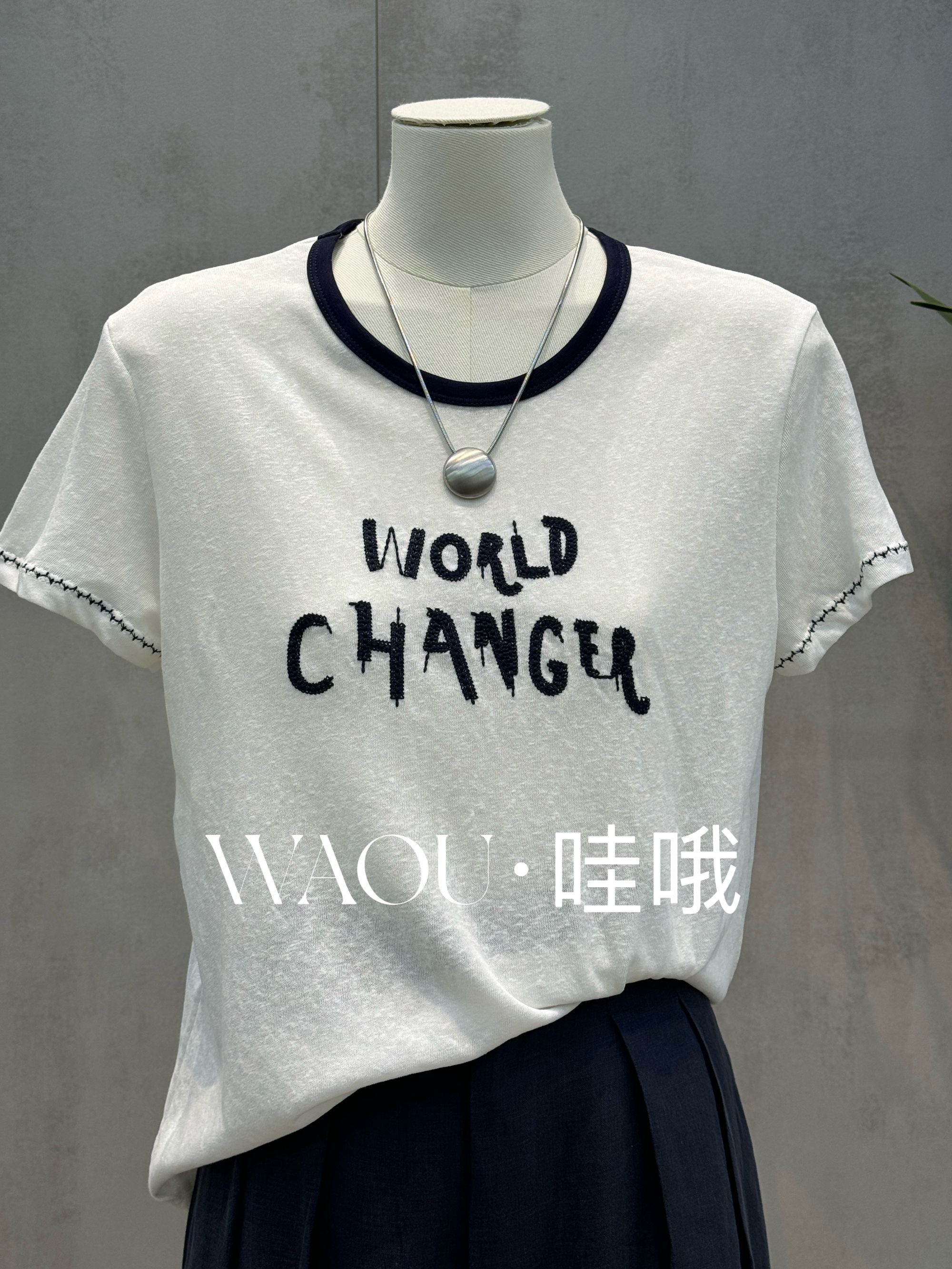 【WAOU】小众设计撞色字母短袖10309