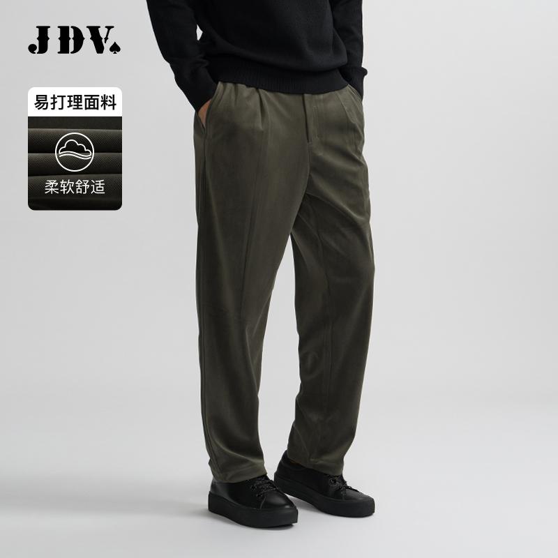 J.D.V2024秋冬绿色男直筒宽松休闲裤子长裤一粒扣时尚通勤WPL4609
