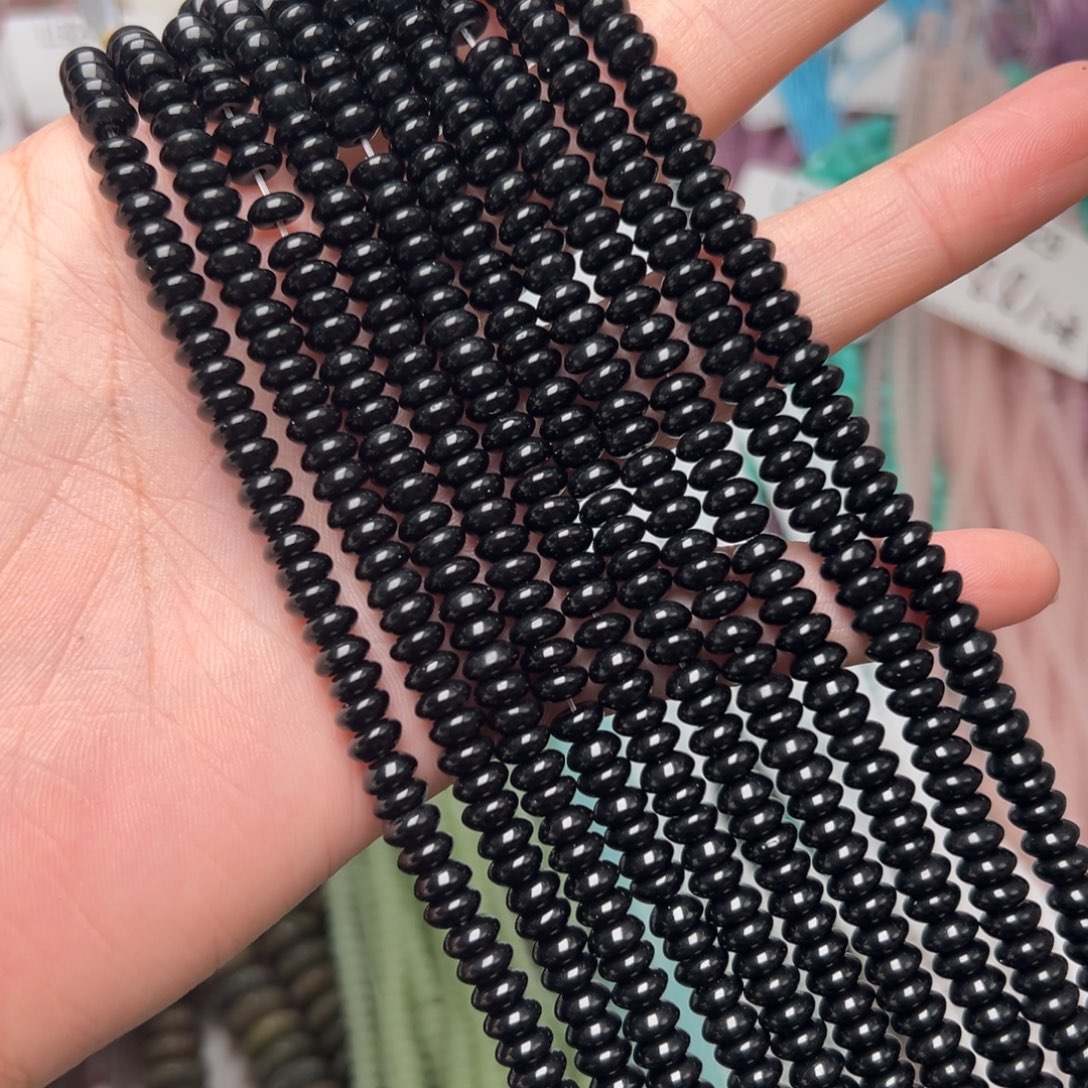 玛瑙/玉髓合金珠宝半成品L333。6mm黑曜石飞碟算盘珠三条