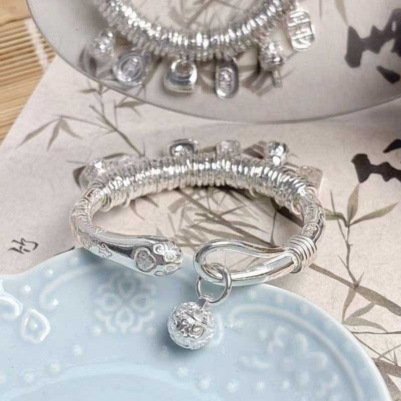 足银手镯 猫爪盘缠手镯情人节送女友礼物铃铛吉言