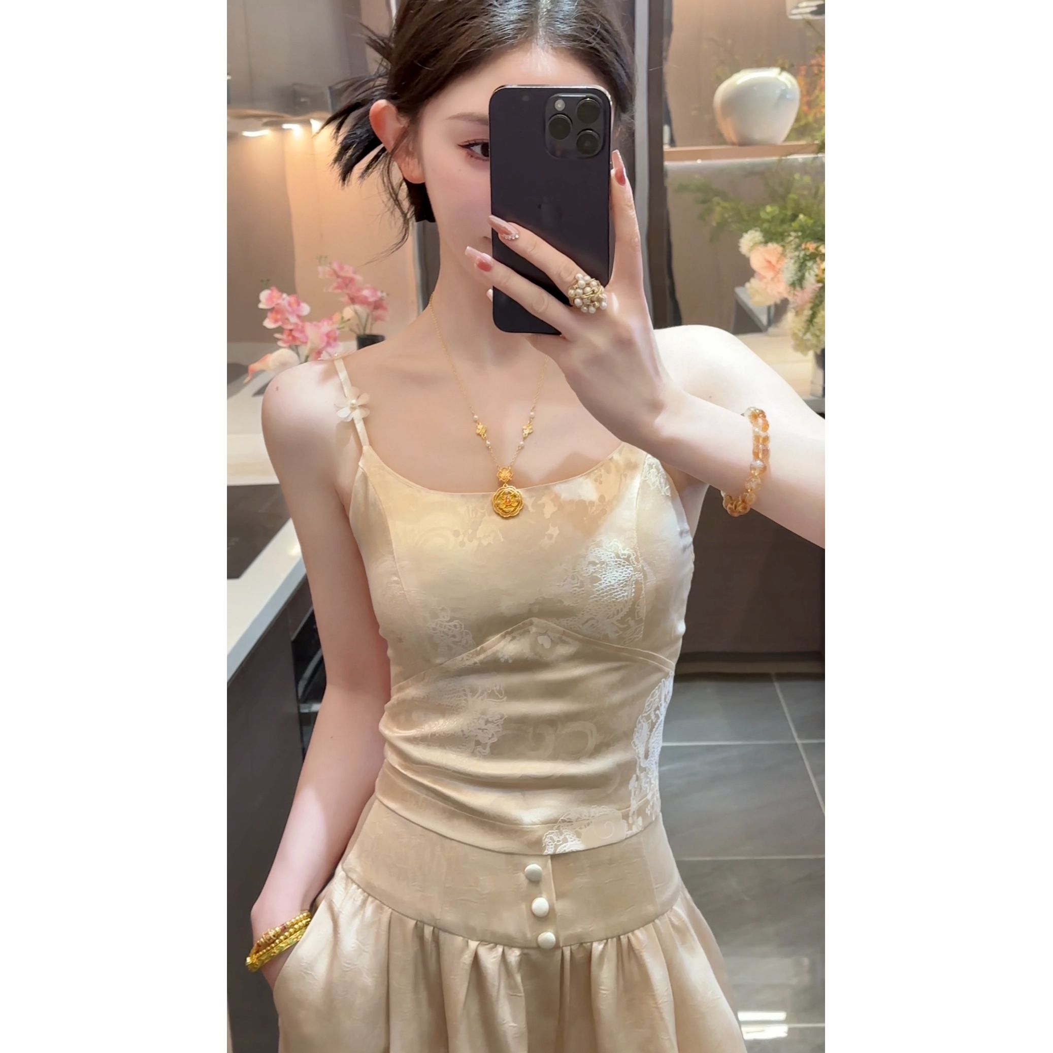 【周粥】【花朵吊带】升级版新款提花缎面吊带JJC5DD1851 JJC5DD1949