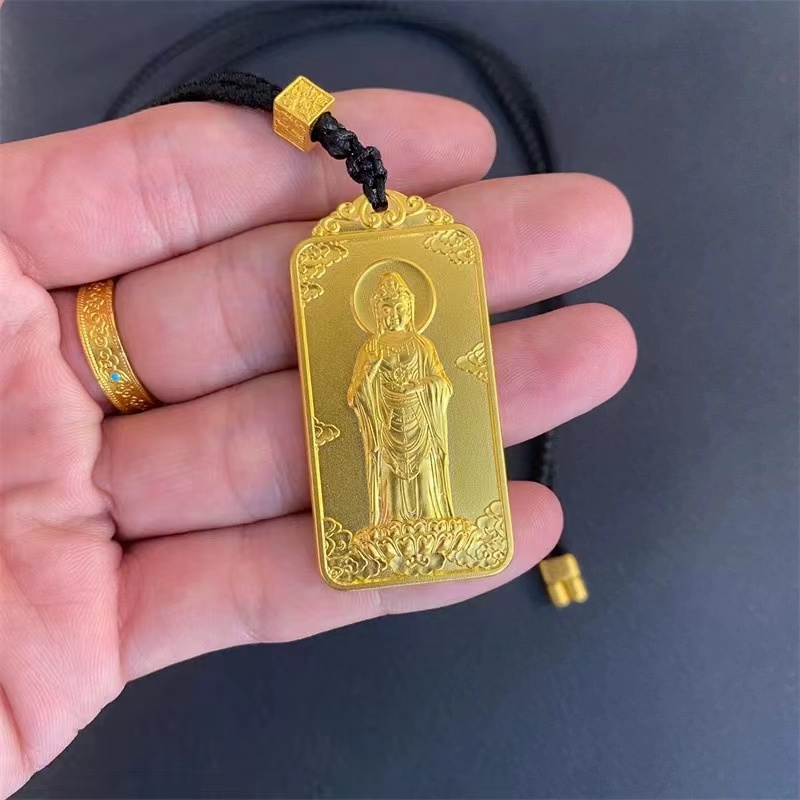 吊坠足银 足银999 传承系列观音吊坠心经菩萨吊坠方牌项链