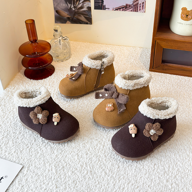 男女童冬季时尚宝宝毛绒加厚高颜值保暖百搭厚底防滑1801