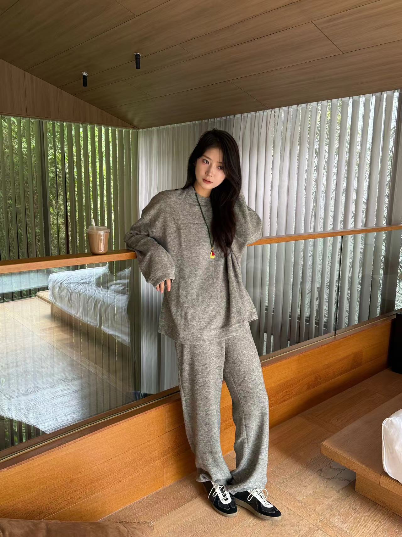 温柔瑶-Ersan冬季新款#韩系复古毛圈绒套装#1060（裤长103 腰围68）