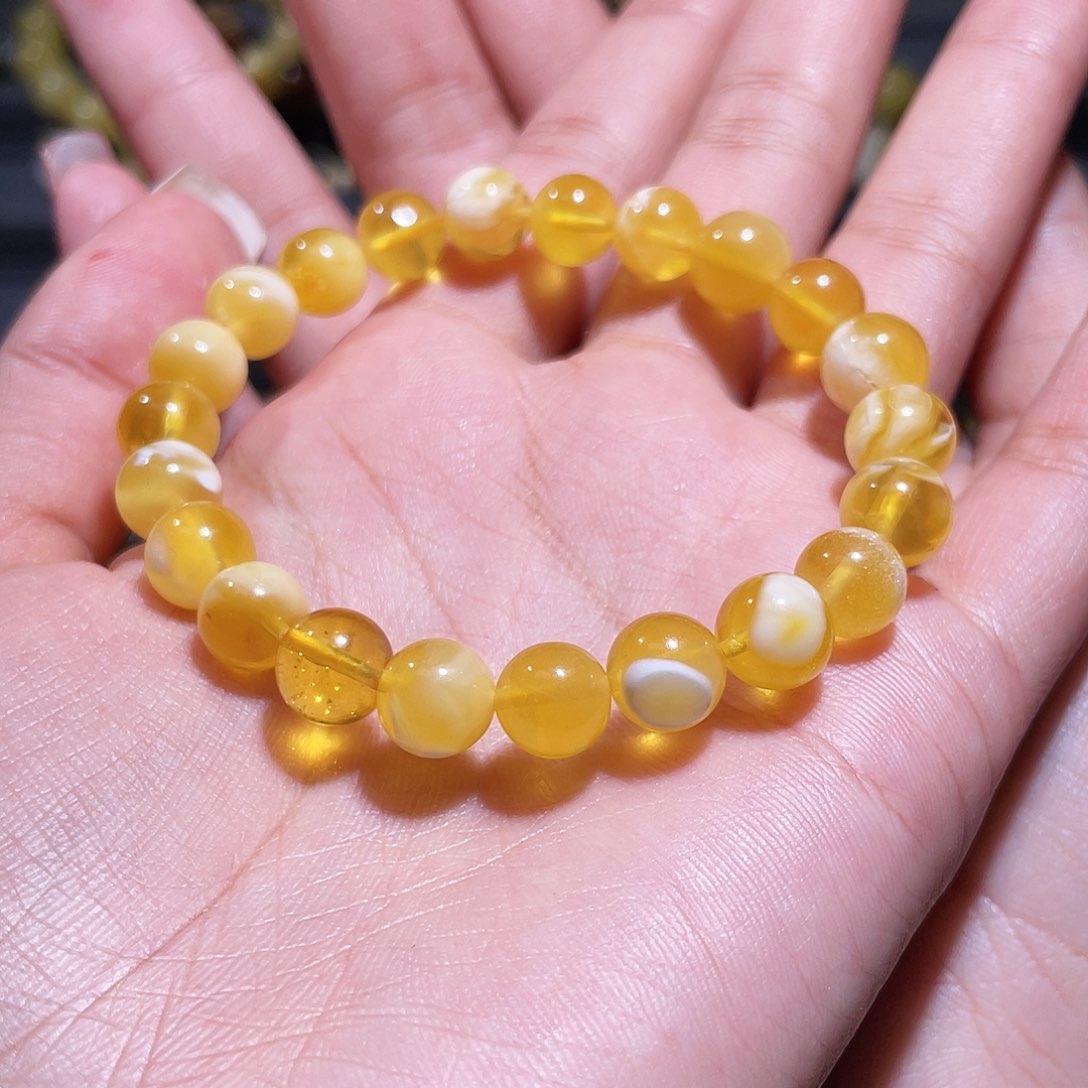 蜜蜡裸石未镶嵌橘金瓷白手串福利