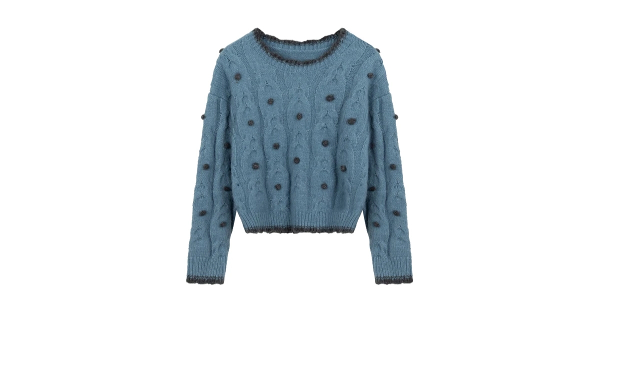 蓝色螺纹毛织慵懒风针织上衣