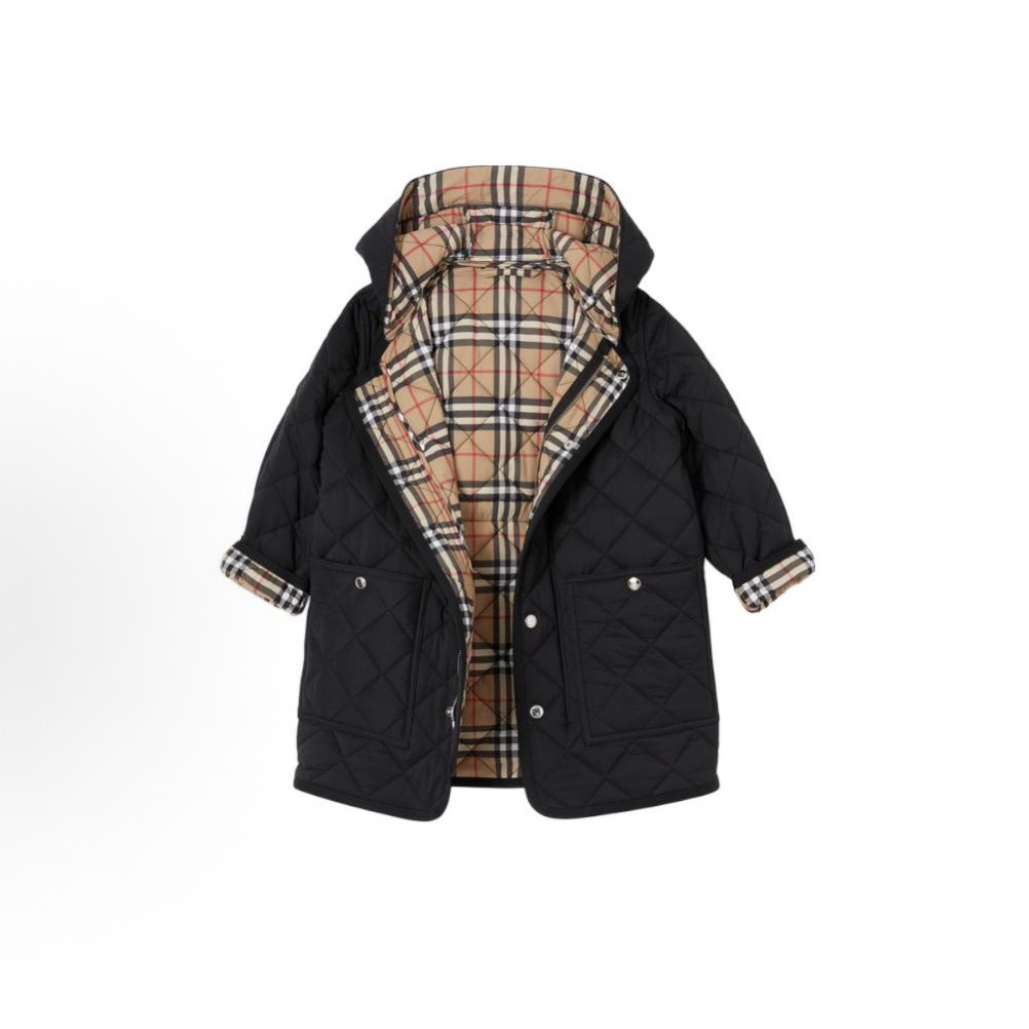 99新 BURBERRY/博柏利 Logo格纹拉链连帽长袖 黑色/14Y/C01429