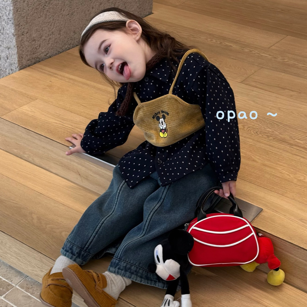 opao·2025秋冬～米奇两件套上衣8038加绒牛仔裤8150女童可爱