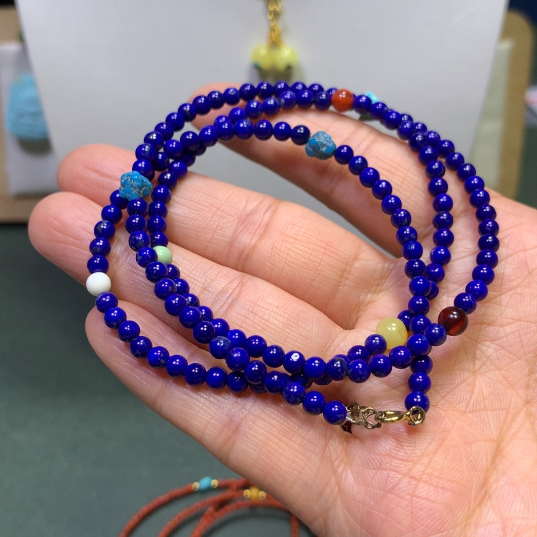 青金石项链银S925镀金镶嵌