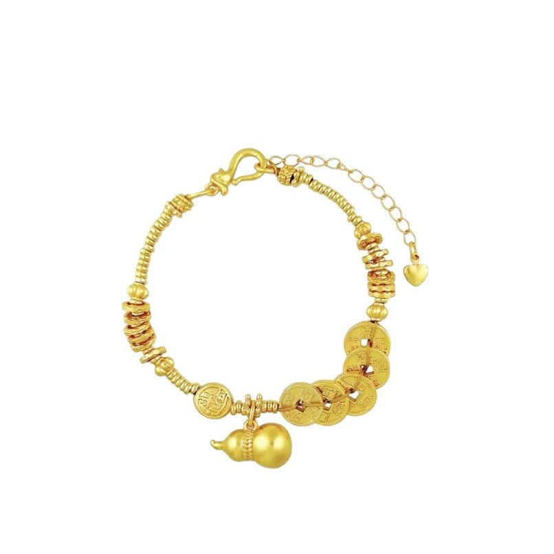 铜合金手链 金镶嵌设计师国风新中式五帝钱古法葫芦女士手链小众