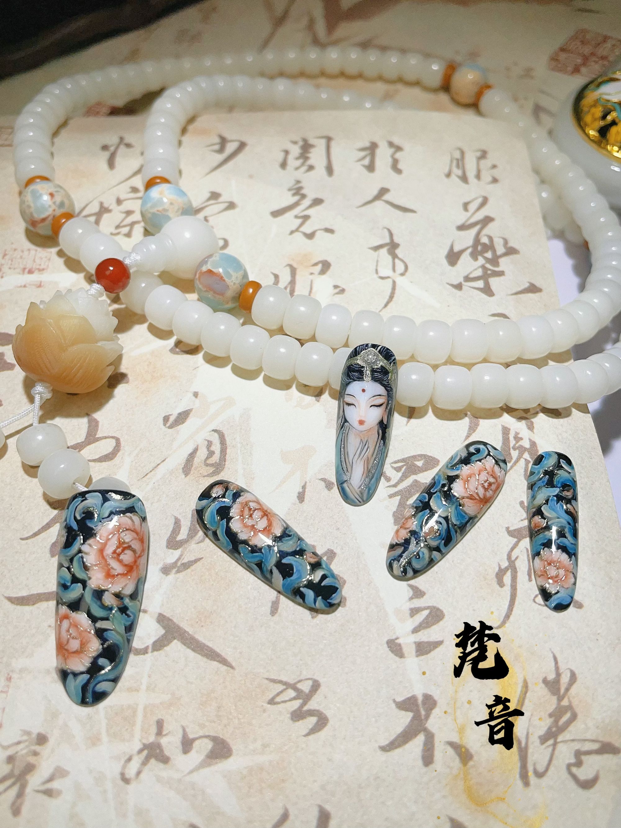 【梵音】指画阁人物系列观音国风白色纯手绘新中式穿戴甲