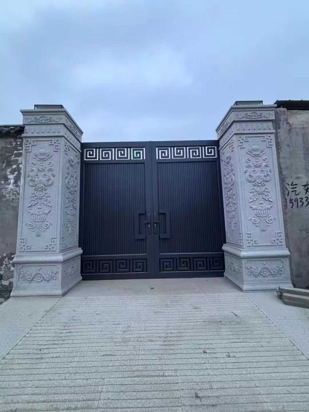 石雕大门柱子别墅庭院欧式大门浮雕围栏大理石户外门口摆件罗马柱