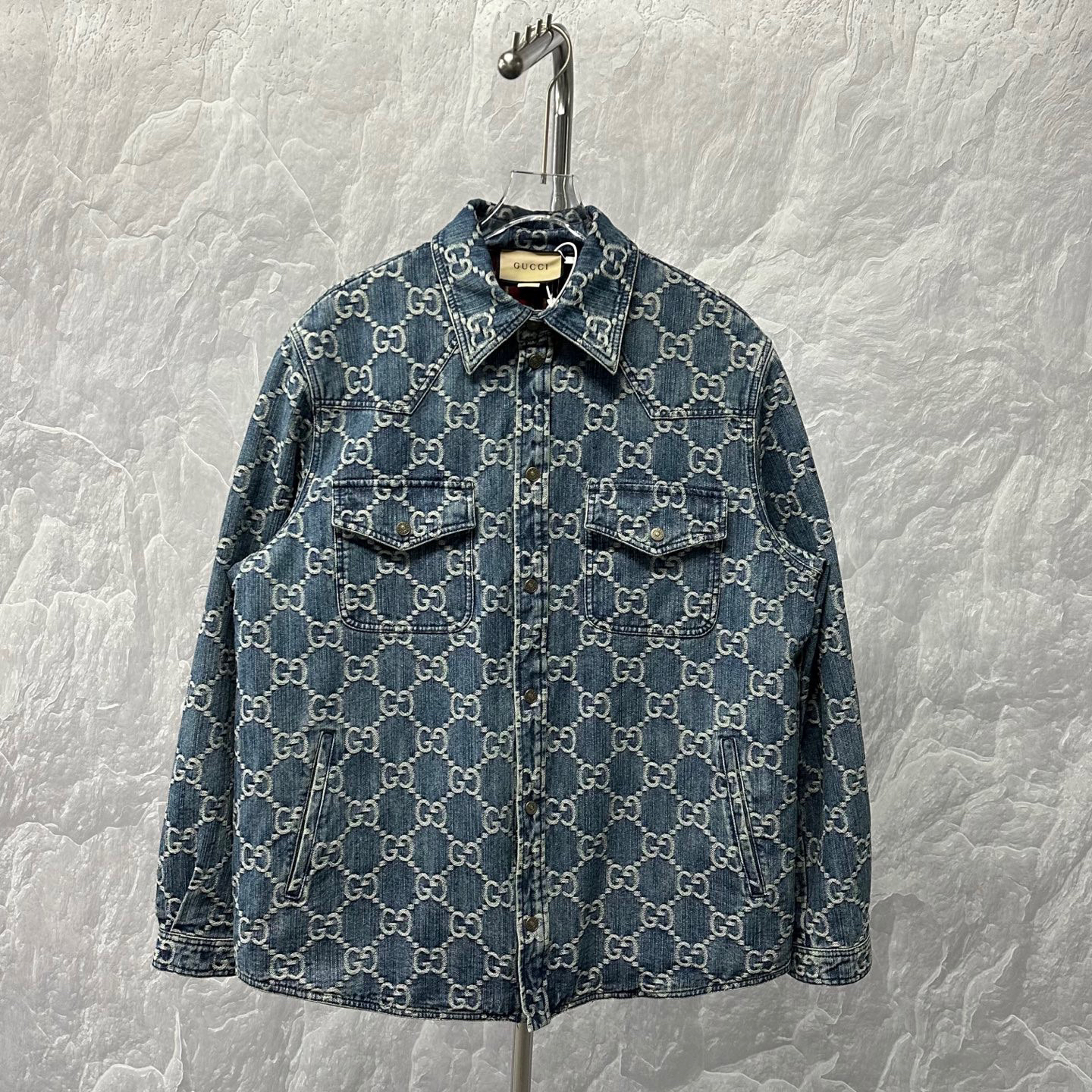 未使用 GUCCI/古驰 经典双G满印牛仔外套 50码 D18116