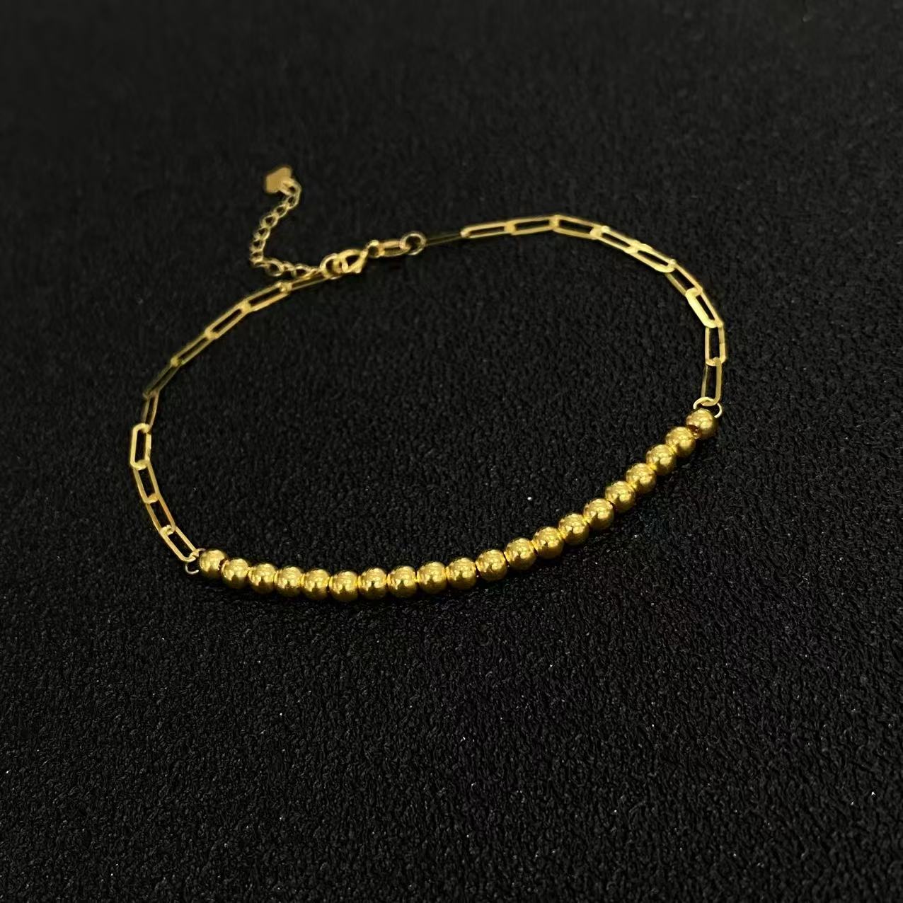 【媛媛】18k金光珠卡3mm卡卡手链长约15+3cm