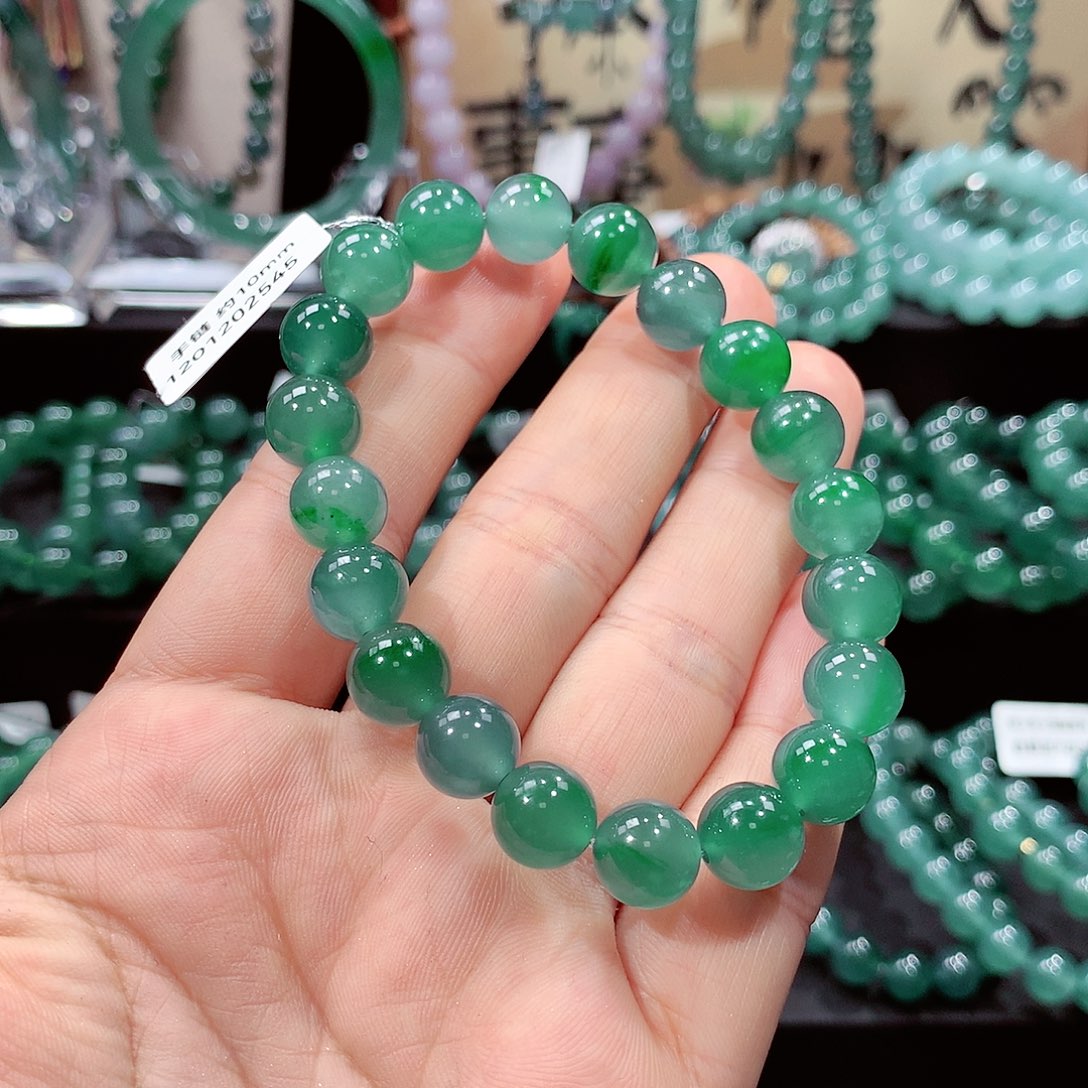 层***层翡翠未镶嵌手链9.8