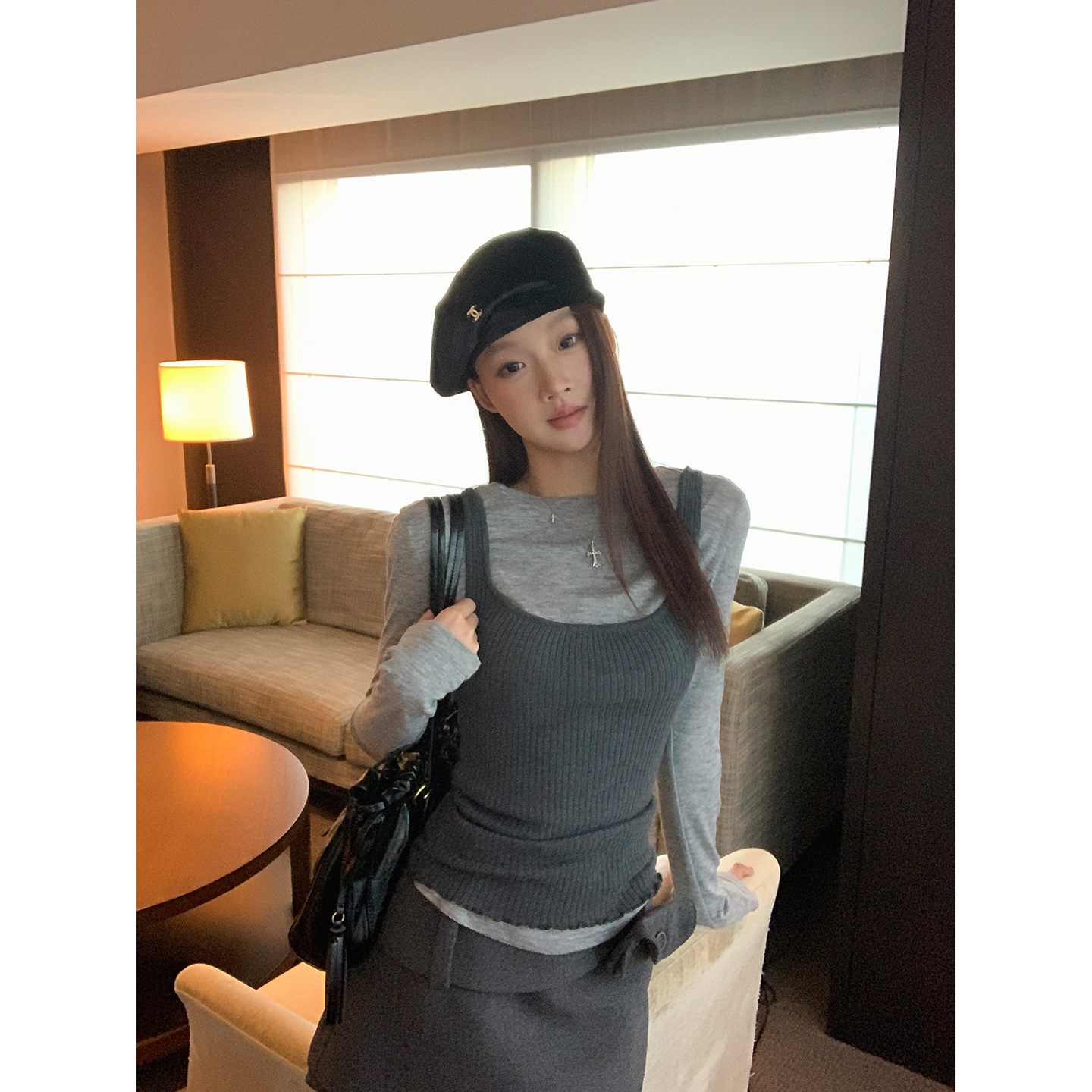 【HRG】新款韩版长袖时尚简约百搭花灰色T恤254X4471