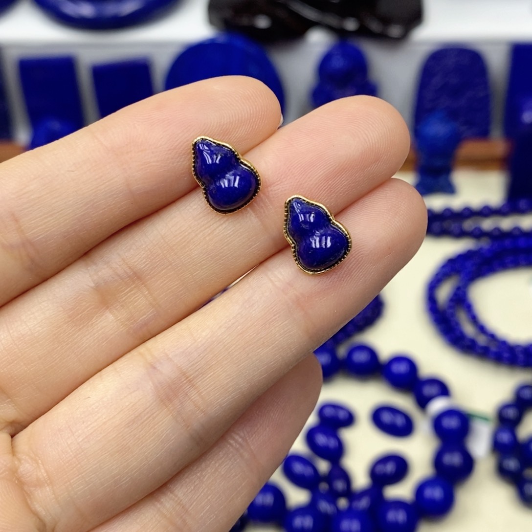 青金石耳饰银S925镀金镶嵌