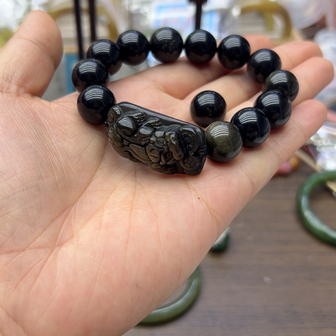 黑曜岩未镶嵌手链693