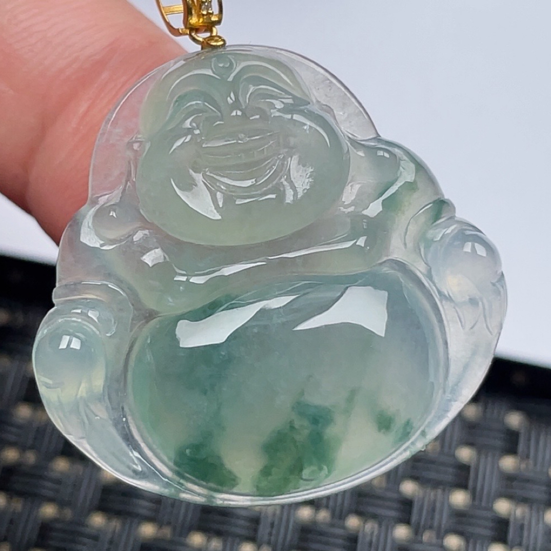 缅甸天然翡翠A货冰飘花佛公吊坠尺寸29.8-30.8-6.0