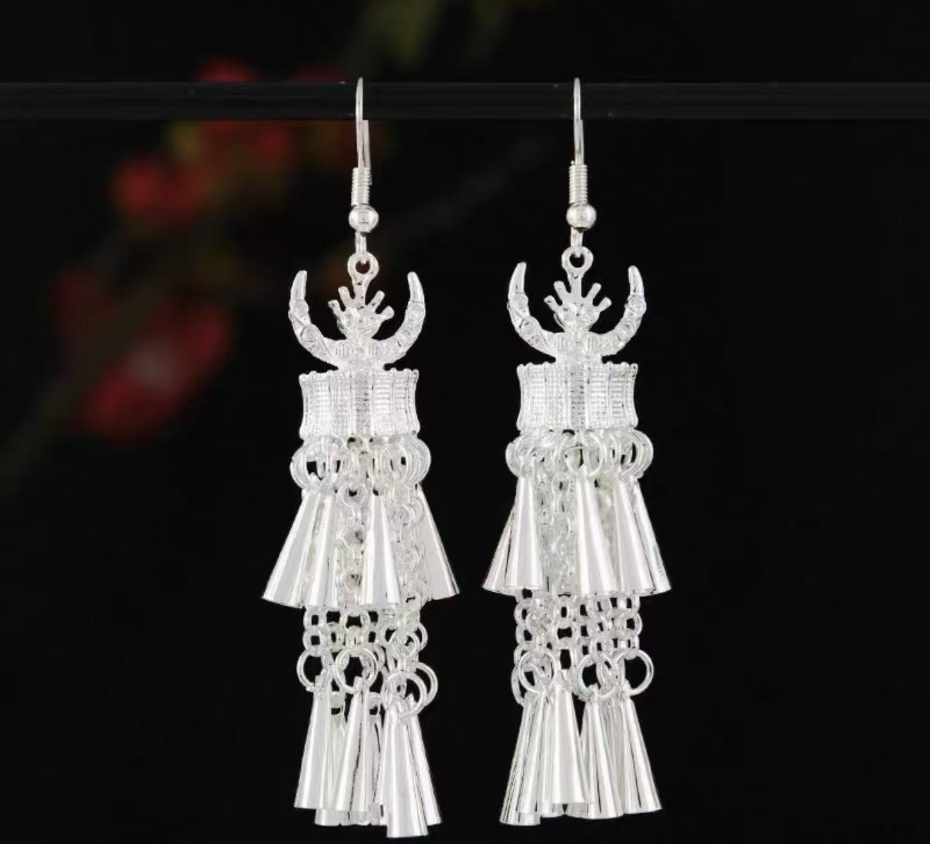 非金属锦纶耳饰 bygb-牛角耳环复古新中式长款铃铛流苏耳饰