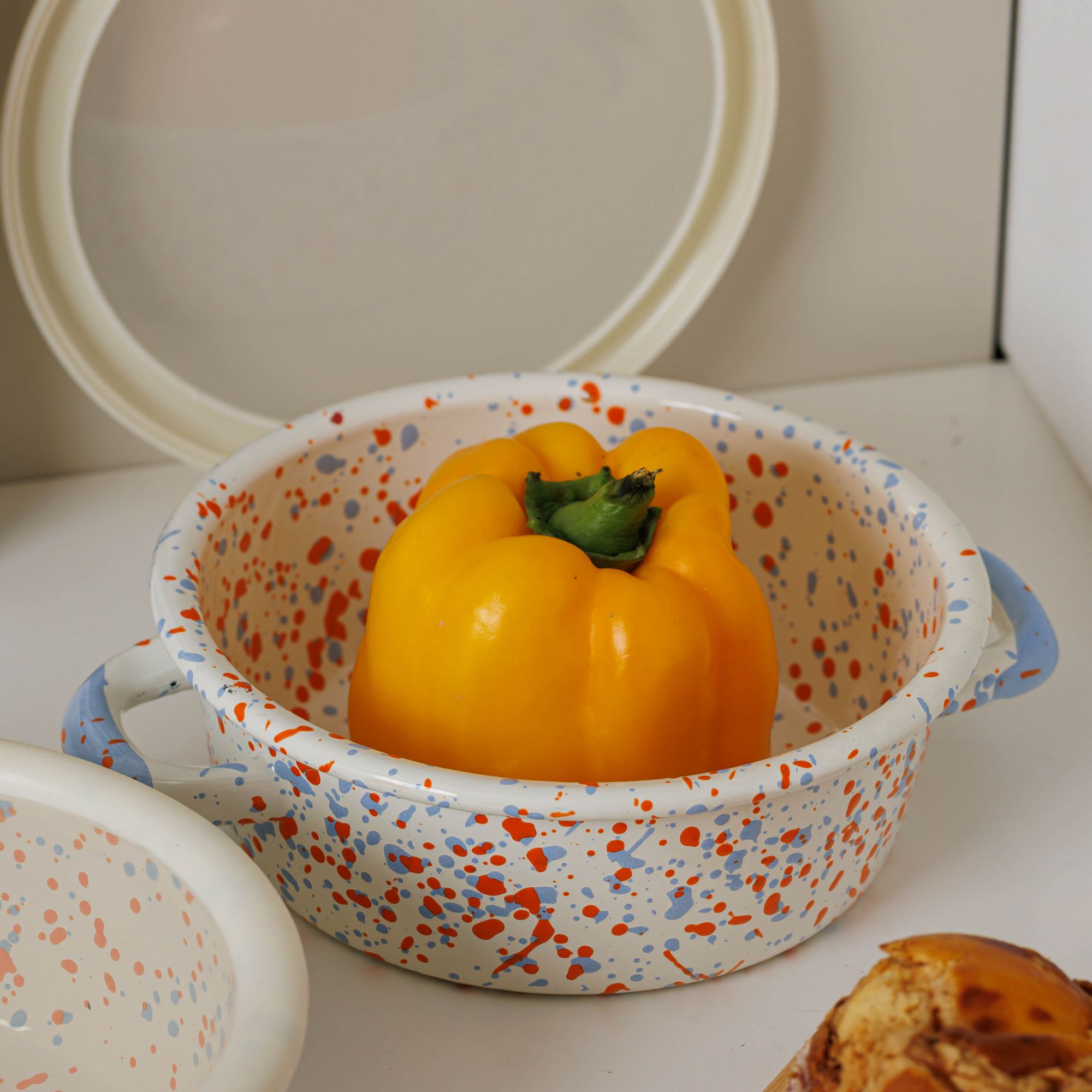 【设计师款】橙蓝 泼墨系列 18CM 加厚款 圆形双耳芝士盘